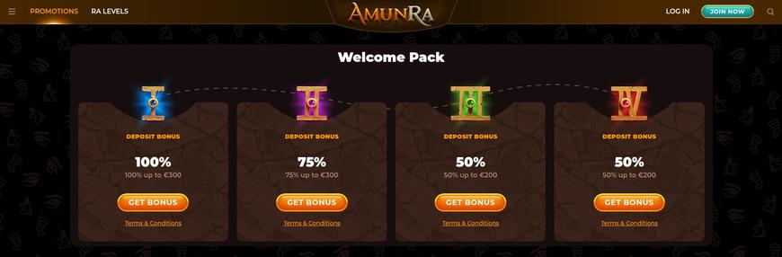 Velkomstbonus på Amuna Ra